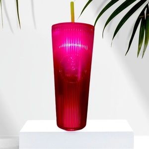 Starbucks Summer 2023 Dragonfruit Neon Pink Striped Venti Tumbler Cup